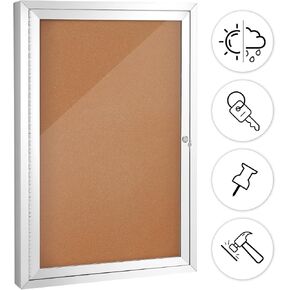 SWANCROWN Enclosed Bulletin Board Cork Displays Boards Weather Resistant Wall Mounted Notice Case, 28x20inches