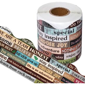 Whaline 65.6Ft Inspirational Quote Bulletin Board Borders Motivational Border Trim Self Adhesive Growth Mindset Scalloped Craft Border Decor for Back to School Chalkboard Whiteboard Wall Board Decor
