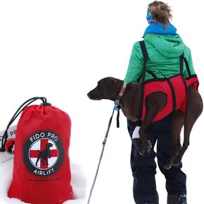 Fido Pro Airlift Dog Dog Dog Sling - حبال خفيفة الوزن وقابلة للتعبئة للكلاب الكبيرة الإضافية مع نظام دعم من 8 نقاط للنقل الآمن - مثالي للمشي لمسافات طويلة والتزلج - يناسب الكلاب 70-160 رطلاً