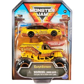 Monster Jam Official 1:64 Scale Diecast 2-Pack Series 5 Monster Truck and Race Car: Earth Shaker