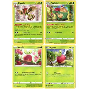 Pokemon Flapple & Appletun Evolution Card Set - Applin - Sword & Shield Rebel Clash - 4 Rare Cards