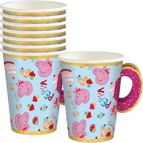 Amscan Multicolor Peppa Pig Tea Party Cups with Handles (9 oz) Pack of 8 – Paper Party Cups for Kids' Parties