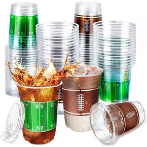 50 PCS 16 OZ Super Bowl Cups مع أغطية ، وأكواب بلاستيكية لكرة القدم ، وتصميمان يمكن التخلص منهما.
