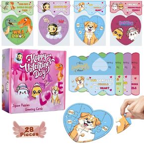 28 PCS Valentines Day Gifts Cards for Kids Classroom ، Toddlers School Heart Guzzle String for Preschoolers Exchange ، Valentine Phozzles Party Form