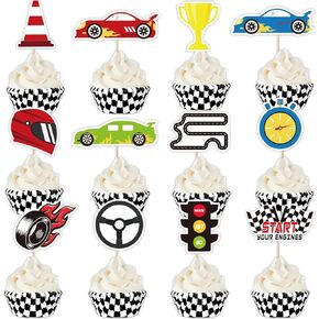 148Pcs Racing Car Cupcake Toppers Race car Cupcake Liners for Baby Shower Racing Sports Theme Birthday Party Cake Decors Supplies