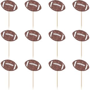 24pcs Football Cupcake Toppers, Sports Theme Birthday/Baby Shower Party Decoration, Football Sign Food Picks Decor for Kids Boys Men Birthday Party