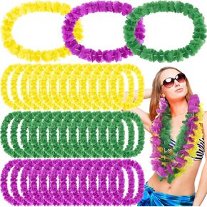36 Pcs Mardi Gras Leis Hawaiian Flower Necklace Mardi Gras Garlands Necklace Flower for Mardi Gras Party Favors Parade Party Summer Birthday Party Decorations