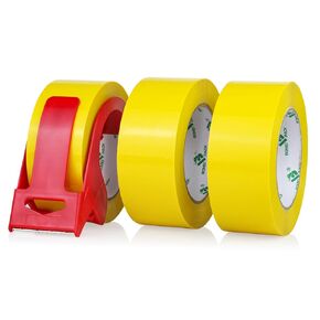 BOMEI PACK Yellow Packing Tape with Dispenser, 2.4 Mil 1.88 Inch x 110 Yards, 3 Refills Rolls Color Box Tape for Moving, Shipping and Packaging