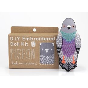 Kiriki Press DIY Embroidery Doll Kit - Skill Level 2 - Beginner to Advanced Embroidery Kits for Adults Teens (3 Skill Levels) | Animal Embroidery Kit - Screen Printed Pattern (Pigeon - Level 2)