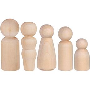 BESTTOYHOME Decorative Wooden Peg Doll People - Assorted Sizes - Set of 50 Includes 5 Shapes Unfinished Wooden Peg Doll Bodies Great for Arts and Crafts