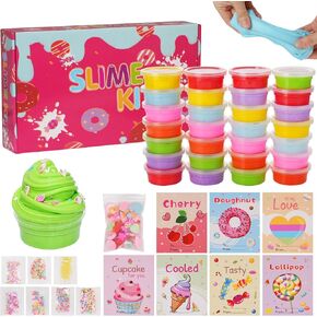 28 Pack Butter Slime Kit DIY Slime Toys for Kids Party Favor Supplies with Love, Lollipop, Candy, Cherry, Donut and ice Cream，Soft & Non-Sticky,Birthday Gifts for Girl and Boys Gift Favors