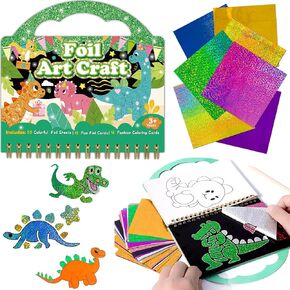 QICI الفنون والحرف اليدوية ، الحرف الرقاقة المرح ، ألعاب مجموعة أدوات فن الرباعة للأطفال DINOSAUR DIY تلوين أدوات ألعاب ، لوازم ملصقات رقائق ، ألعاب السفر DIY للبنات الأولاد 4 5 6 7 8 10 11+ سنوات