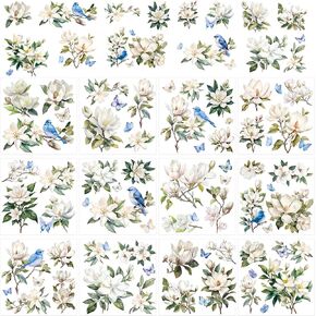Vintage Floral Rub on Transfers for Crafts: 12 Pcs Pink Flower Rub on Transfers for Furniture, Rub on Sticker Decals, UV DTF Transfer Stickers, DIY Crafts for Wood Glass Furniture Home Decor