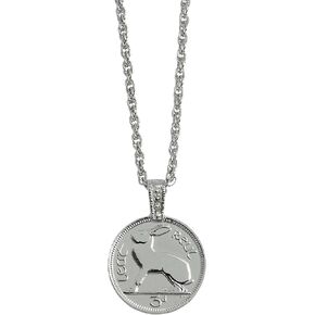 American Coin Treasures Lucky Rabbit Coin Pendant | Eire Coin | Irish Hare | Silvertone 24 Inch Rope Chain | Certificate of Authenticity …
