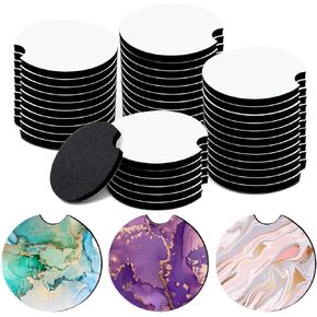 40Pcs Sublimation Blank Car Coasters Round Circular Opening Blank Sublimation Coasters Blanks Heat Transfer Blank Sublimation Cup Coasters for DIY Craft Printing Car Cup Coasters