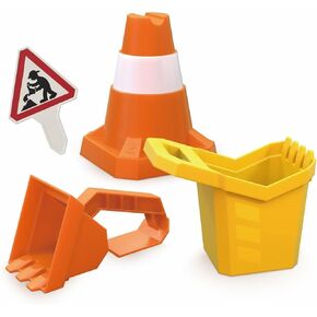 Hape Construction Sand Toy Set | Toy Set with Bucket, Shovel, Cone and Sign, for Children Ages 3+ Years