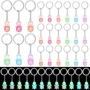 Inbagi 24 Pcs Luminous Mini Turtle Figurines Keychain Glow in The Dark Mini Turtles Tiny Turtle Resin Animal Keychains for Under The Sea Party Favors Birthday Party Supplies