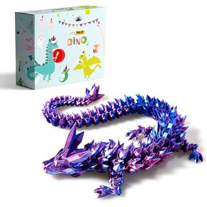 3D Printed Dragon Toys, 3D Printed Fidget Toys, Dragon Fidget Toy, Articulated Dragon, Home Office Decor Executive Desk Toys (Red-Blue)