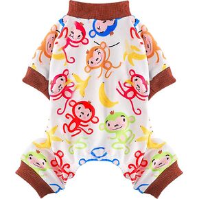 Dog Pajamas Cute Duck Soft Fleece Stretchy Dog Onesie Pet Pjs Fall Dog Clothes for Small Dogs Girl Boy (Small, Brown Monkey)