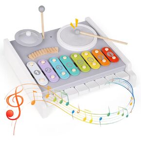 Montessori Wooden Percussion Instruments Toy Kid Drum Set ملونة Xylophone Musical Toys Preschool Music Music Toy Gifts For Toddlers Girls Boys