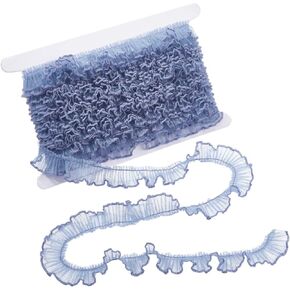 GORGECRAFT 10 Yards Ruffled Lace Ribbon Fabric 2cm Wide Pleated Mesh Edge Trim Embroidered Tulle Edging Trimmings for Sewing DIY Crafts Cuff Embellishments Home Curtain Decoration Grey Blue
