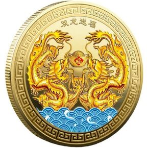 طراز جديد صيني Lucky Coin Dragon Coin Twin Dragons Up Up Colored Coin Coin Novelty Novelty Metal Coin Coin.