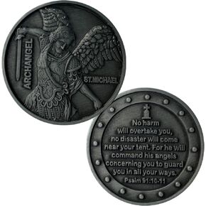 رئيس الملائكة المسيحية التحدي عملة القديس مايكل راعي القديس من ضباط الشرطة ، عملة الكتاب المقدس (الفضة)