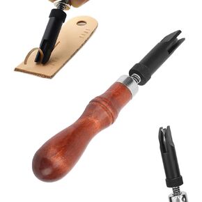 V Type Leather Groover with Retractable Cutter Tip, Wood Handle Adjustable Push Groover Edge Bevelers Gouge Leather Craft Gouge Tools Leather Working Tools (A)
