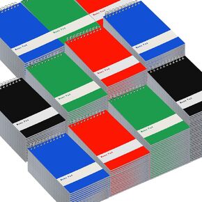 Thenshop 100 Pads Spiral Memo Bulk 3'' x 5'' Top Bound Memo Book 60 Sheets Small Mini Notebooks Lined Wire Bound Pocket Steno Book for Home, Office, School (Black,Green,Dark Blue,Red)