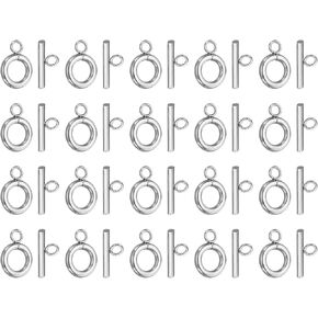 PATIKIL 10mm/0.39in Dia Toggle Clasp, 20 Set 304 Stainless Steel Round Clasp Closure Connector & T-Bar for Jewelry Making Necklace Bracelet Craft DIY, Silver