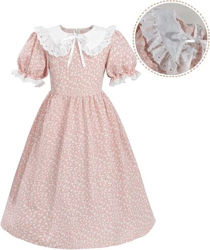 NSPSTT Colonial Costume Girls Pioneer Costume Prairie Dress Short Sleeve 3pcs Set in Kuwait