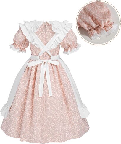 NSPSTT Colonial Costume Girls Pioneer Costume Prairie Dress Short Sleeve 3pcs Set in Kuwait