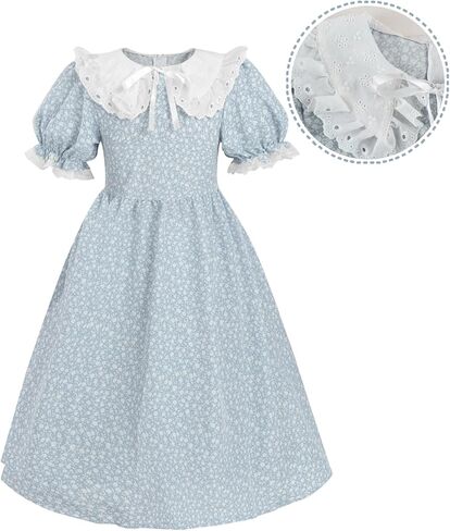 NSPSTT Colonial Costume Girls Pioneer Costume Prairie Dress Short Sleeve 3pcs Set in Kuwait