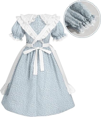 NSPSTT Colonial Costume Girls Pioneer Costume Prairie Dress Short Sleeve 3pcs Set in Kuwait