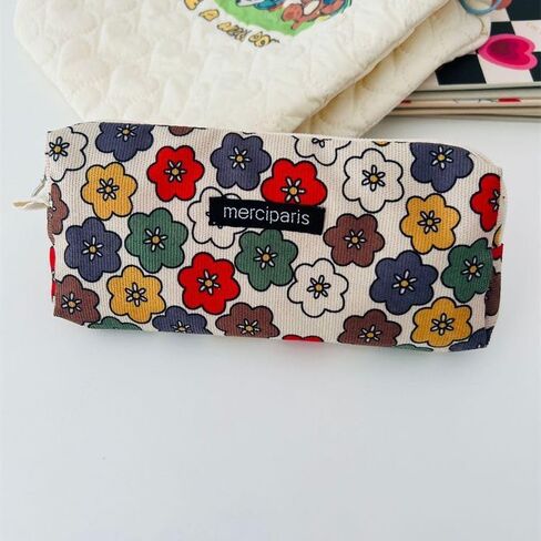 Flower Prints Pencil Pen Pouch Purse Bag Cosmetic Case Organizer Soft Cotton Canvas (D) in Saudi Arabia