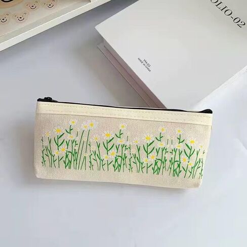 Flower Prints Pencil Pen Pouch Purse Bag Cosmetic Case Organizer Soft Cotton Canvas (D) in Saudi Arabia