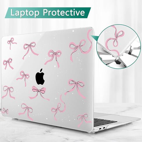 May Chen Compatible with MacBook Air 13 inch Case (Models A1369 & A1466, Older Version 2010-2017 Release), Plastic Hard Shell Case with Keyboard Cover & Screen Protector, Clear Star Bows in Kuwait