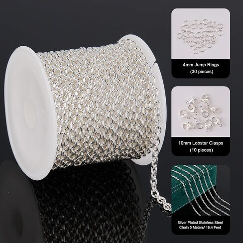 UMAOKANG 16.4 Feet 18K Gold Plated Chains Bulk Stainless Steel Oval Chain for Jewelry Making with Lobster Clasps Jump Rings in Kuwait