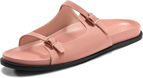 Coutgo Womens Flat Sandals Comfortable Wide Width Slides Double Strap Adjustable Buckle Slip on Shoes in Saudi Arabia