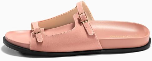 Coutgo Womens Flat Sandals Comfortable Wide Width Slides Double Strap Adjustable Buckle Slip on Shoes in Saudi Arabia