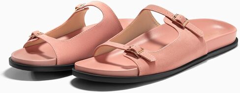 Coutgo Womens Flat Sandals Comfortable Wide Width Slides Double Strap Adjustable Buckle Slip on Shoes in Saudi Arabia