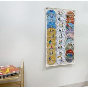 Kids Wall Hanging CD/DVD Pocket Chart Organizer. Store Up to 27 Discs with Clear Center for Homeschool and Classroom (17" x 29")