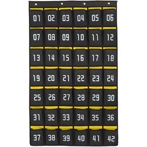 Numbered Classroom Pocket Chart for Phones Calculator, Classroom Phone Holder Hanging Closet Holder Hanging Wall Door Organizer Phone Pocket Holder for Classroom (Grey 42 Pockets)