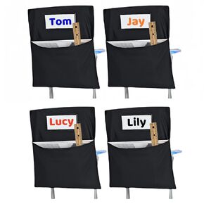 4 PCS كرسي جيوب للفصول الدراسية ، الرسم البياني Buddy Buddy Pocket ، 20 × 17 بوصة منظم كيس تخزين المقعد الكبير مع علامة الاسم لمدرسة رياض الأطفال في الفصل الدراسي (الأسود - 4 مساءً)