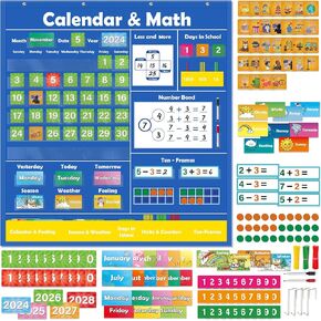 Circle Time Learning Center, Kindergarten Math Games Kids Calendar Toddler Pocket Chart for Classroom, Addition and Subtraction Games Math Manipulatives Teacher Preschool Classroom Must Haves