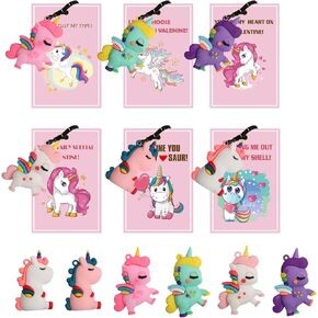 Valentines Day Gifts for Kids, Unicorn Valentines Cards for Kids, 24 Class Valentines Cards with 24 Unicorn Keychains, Valentine's Classroom Exchange Cards for Boys Girls School Classroom Gifts