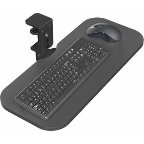 VIVO Clamp-on 23 x 10 inch Rotating Computer Keyboard and Mouse Tray, Extra Sturdy Single Desk Swivel Clamp, Ergonomic Typing, Black, MOUNT-KB04CB