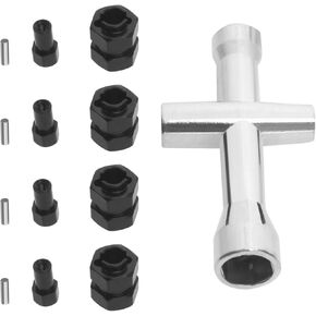4pcs Black Brass Extended 7mm Hex Wheel Hubs 8mm Thick Wheel Spacers Compatible with SCX 24 1/24 RC Car with Cross Wrench