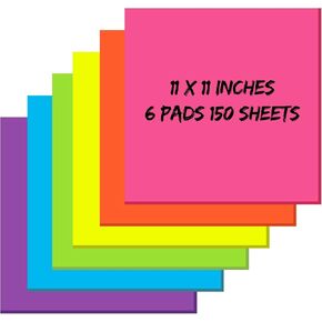 Zubebe 6 Pads 11 x 11 Inch Large Sticky Notes Jumbo Bright Colors Sticky Notepads Self Stick Note Square Memo Post Stickies for Office School, 25 Sheets/pad (Rainbow Color)