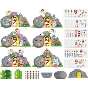 36 Sets Easter Jesus Resurrection Craft Kits with Stickers Make Your Own DIY Empty Tomb of Jesus He is Risen Crafting Art Activities for Classroom Sunday School Church Christian Easter Day Party Favor